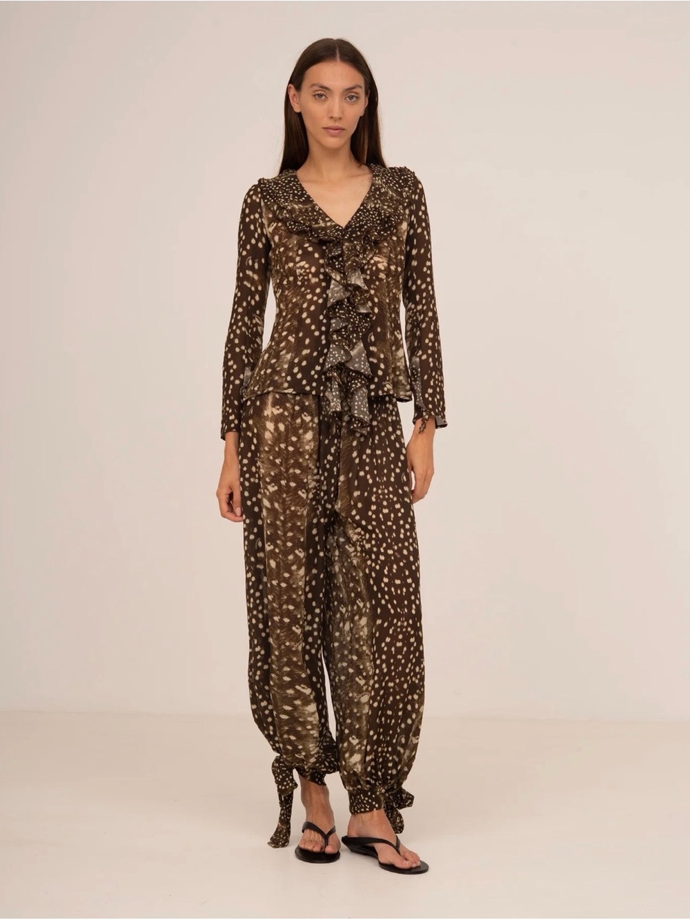 CARMEN SAYS BAMBI NOIR ANIMAL PRINT BLOUSE, SIZE XS & BALLOON PANTS, SIZE S